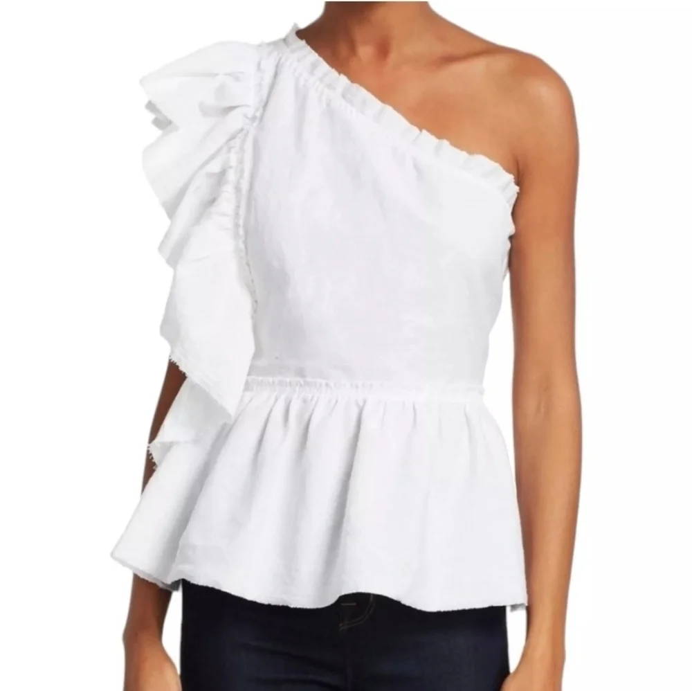IRO White Asymmetrical Ruffled Peplum Blouse Size EU 38 US 6 - Picture 1 of 6